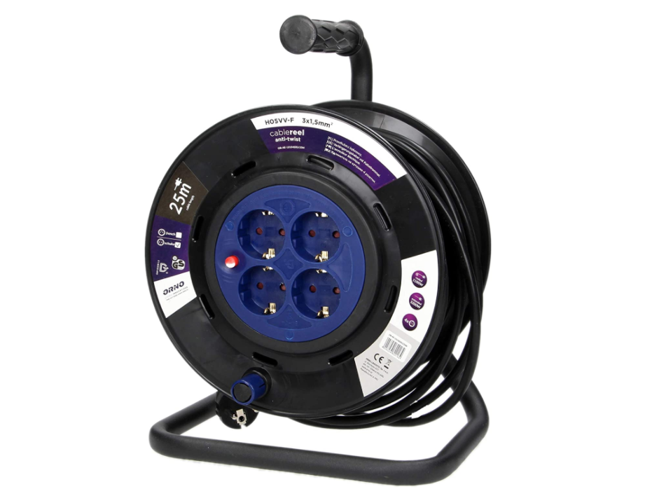 Verlengsnoer met haspel - 3200W - 25 meter - 4 stopcontacten Verlengsnoer met haspel - 3200W - 25 meter - 4 stopcontacten